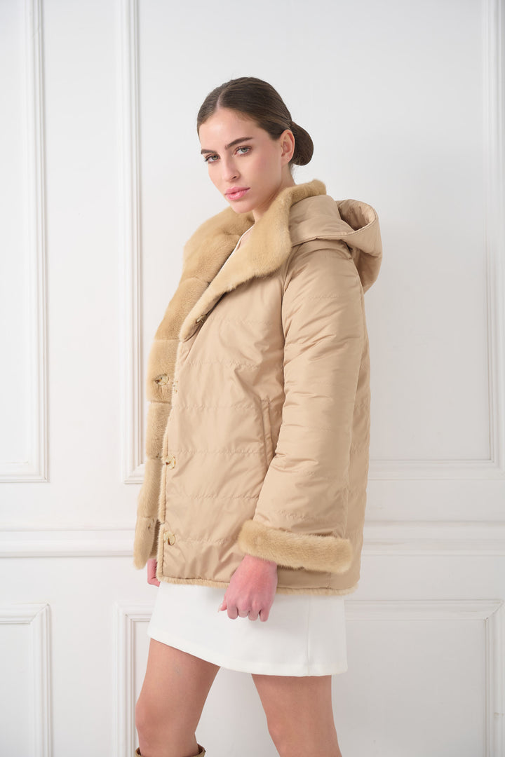 GIACCA IN VISONE REVERSIBILE CON CAPPUCCIO