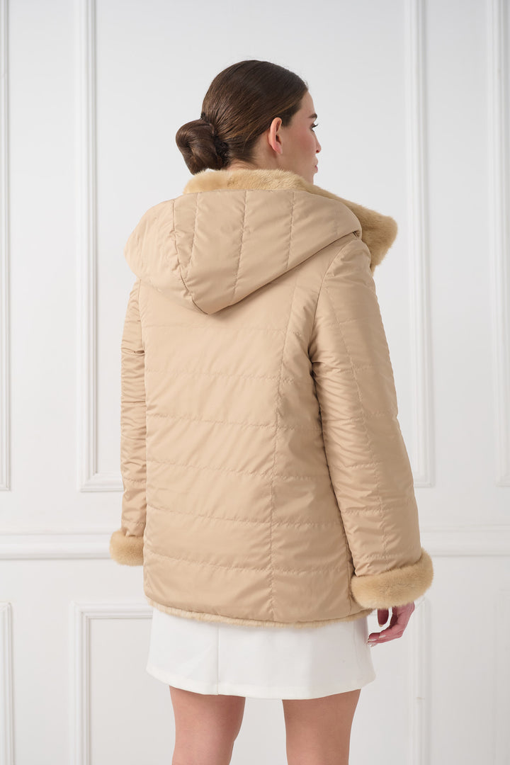 GIACCA IN VISONE REVERSIBILE CON CAPPUCCIO