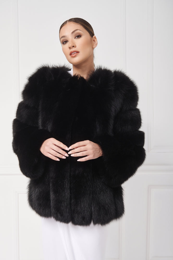 Rundhals Fuchspelzjacke