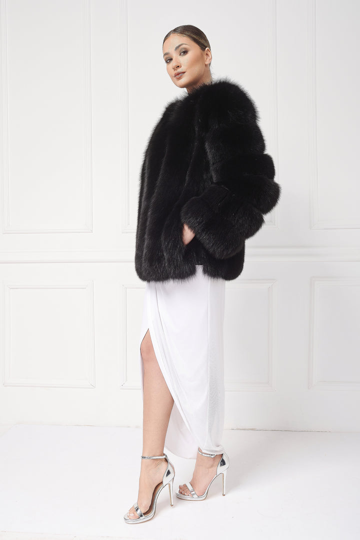 Rundhals Fuchspelzjacke