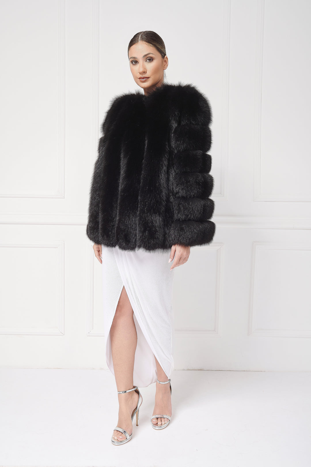 Rundhals Fuchspelzjacke