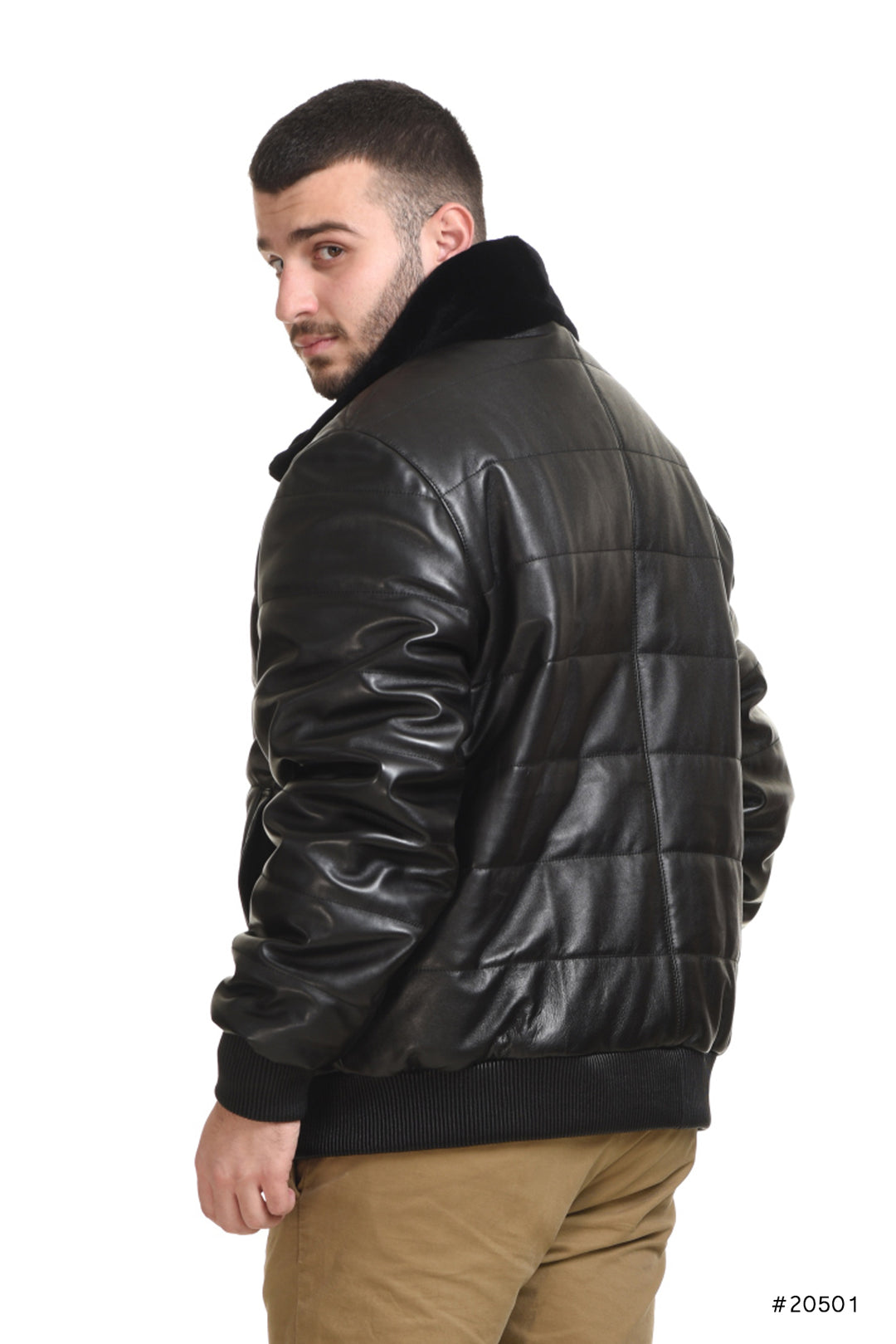 Men's reversible mink and leather bomber jacket