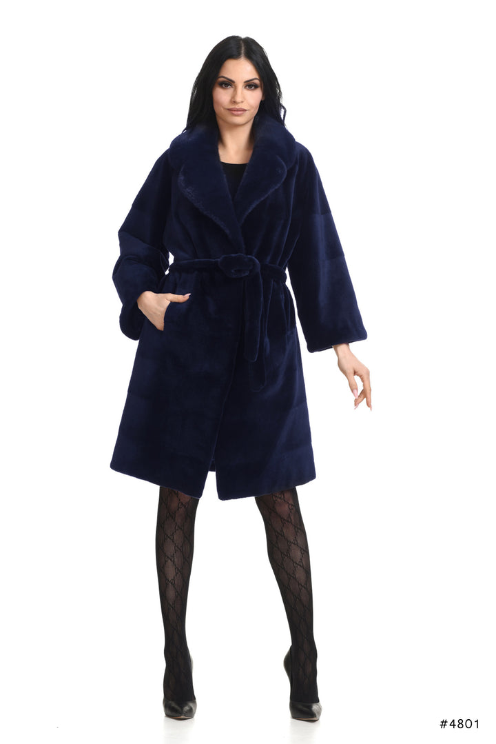 Sheared mink coat with collar and belt