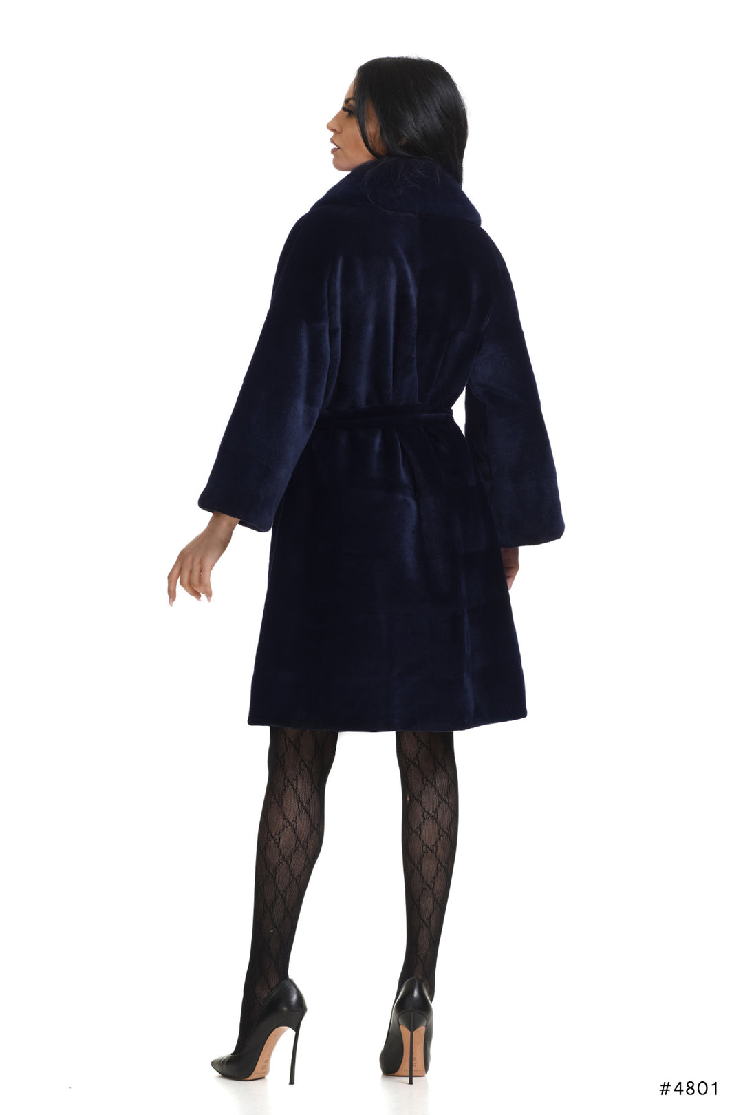 Sheared mink coat with collar and belt