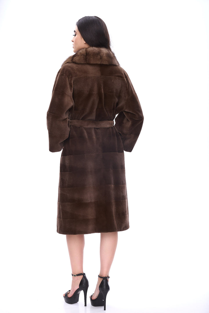 Long mink coat with sable lapels