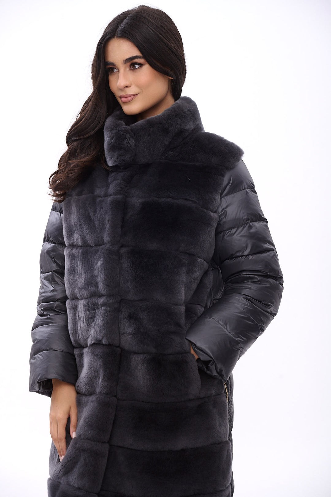 Exclusive down coat with Rex rabbit fur